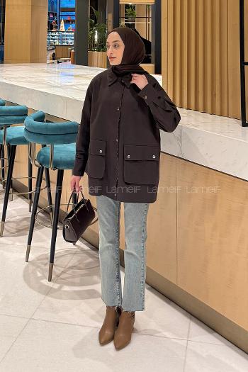 Bitter Brown Shirt Collar Long Arm Gabardin Jacket