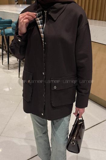 Bitter Brown Shirt Collar Long Arm Gabardin Jacket