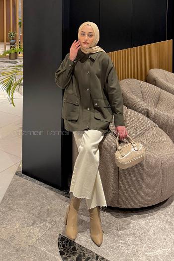 Khaki Shirt Collar Long Arm Gabardin Jacket