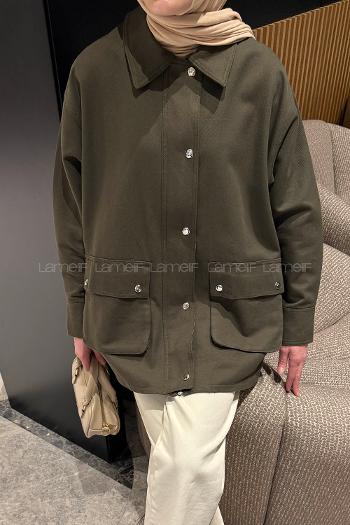 Khaki Shirt Collar Long Arm Gabardin Jacket