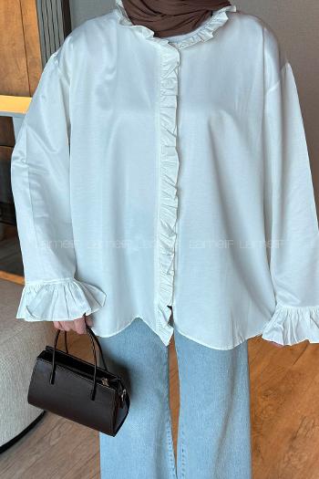 Lamelif Fırfırlı Gömlek Beyaz