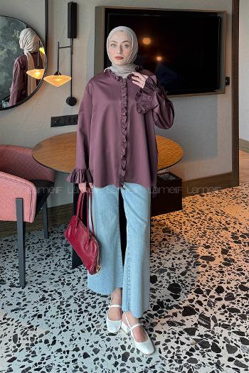 Lamelif Fırfırlı Gömlek Mürdüm