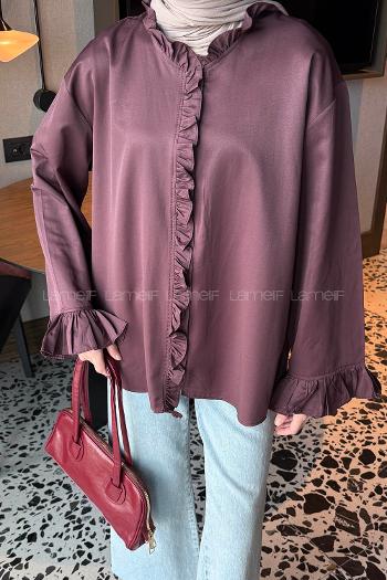 Lamelif Fırfırlı Gömlek Mürdüm