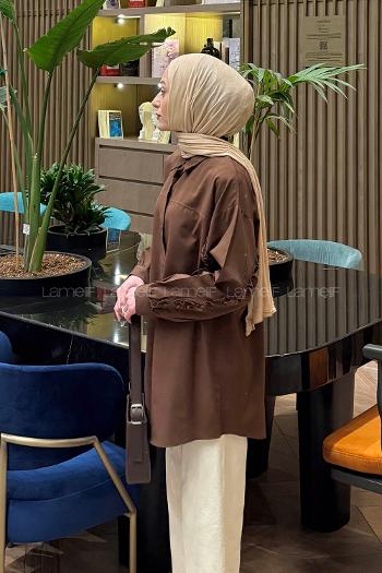 Bitter Brown Shirt Collar Long Arm Cotton Polyester Shirt