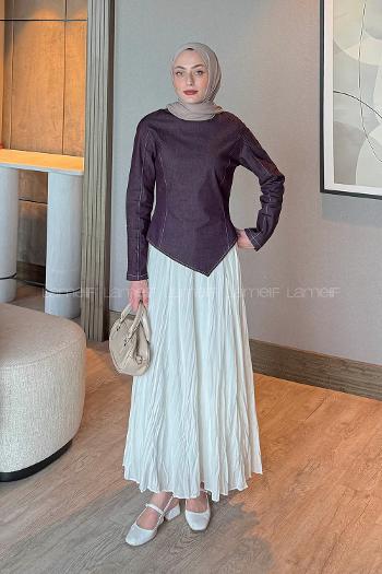 Lamelif Kot Bluz-Etek Takım Mor