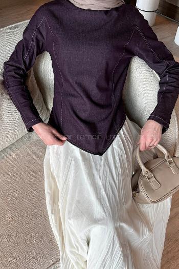 Lamelif Kot Bluz-Etek Takım Mor