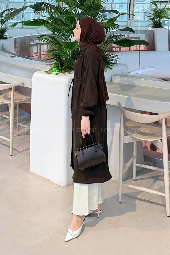 Lamelf Cupra Bağlama Detaylı Tunik Acı Kahve