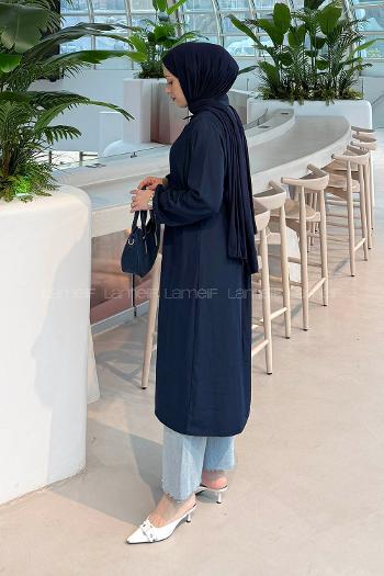 Lamelf Cupra Bağlama Detaylı Tunik Lacivert