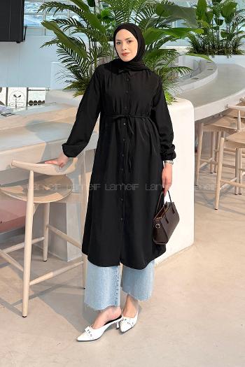 Lamelf Cupra Bağlama Detaylı Tunik Siyah