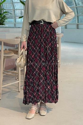 Lamelif Dijital Kraş Etek Bordo Siyah