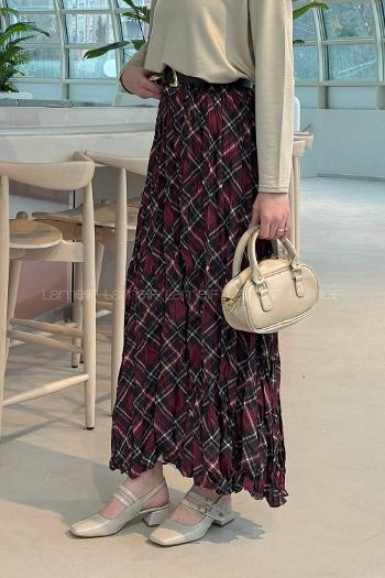 Lamelif Dijital Kraş Etek Bordo Siyah