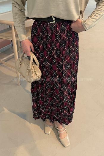 Lamelif Dijital Kraş Etek Bordo Siyah