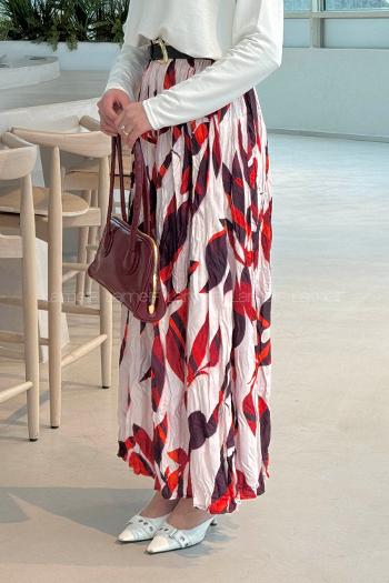 Lamelif Dijital Kraş Etek Ekru Turuncu