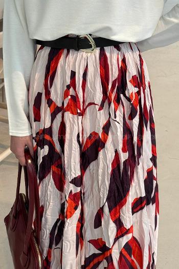 Lamelif Dijital Kraş Etek Ekru Turuncu