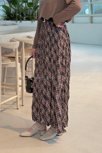 Lamelif Dijital Kraş Etek Kahverengi Bej