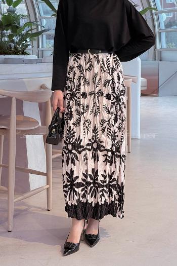 Lamelif Dijital Kraş Etek Kemik Siyah