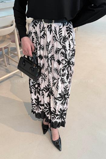 Lamelif Dijital Kraş Etek Kemik Siyah