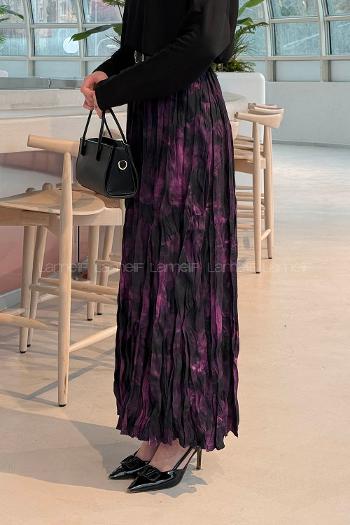 Lamelif Dijital Kraş Etek Mor