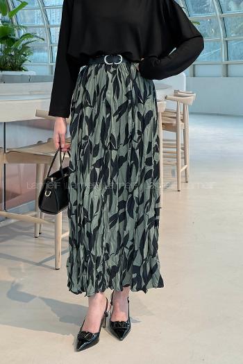 Lamelif Dijital Kraş Etek Siyah Yeşil