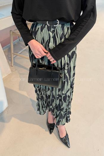 Lamelif Dijital Kraş Etek Siyah Yeşil