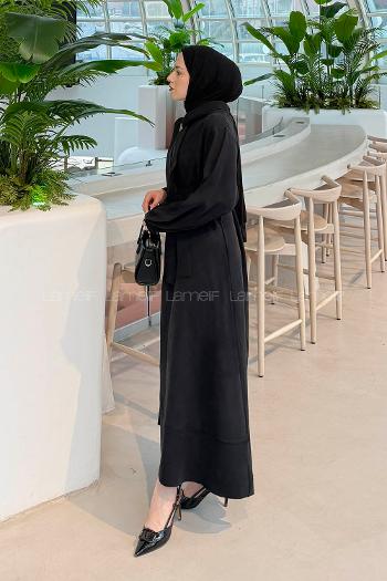 Lamelif Fularlı Bağlama Detaylı Elbise Siyah