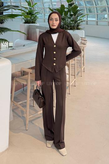 Bitter Brown V Neck Long Arm Cotton Fabric Regular Trousers Comfortable Suit