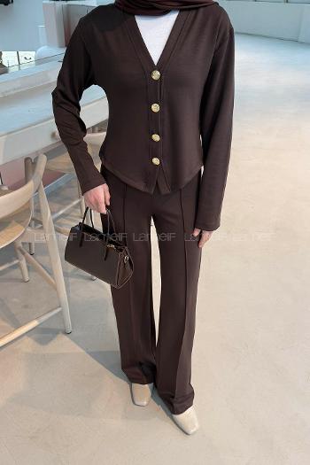 Bitter Brown V Neck Long Arm Cotton Fabric Regular Trousers Comfortable Suit