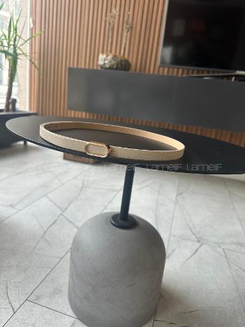 Lamelif Gold Tokalı Krem Suni Deri Kadın Kemer – Elegant Seri
