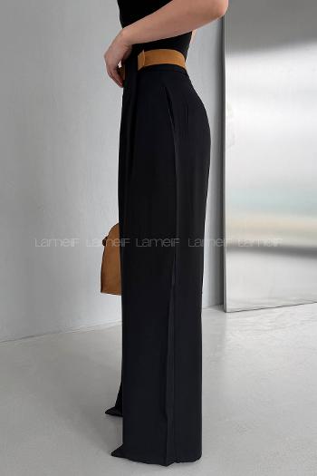 Lamelif Kemerli Salaş Pantolon Siyah