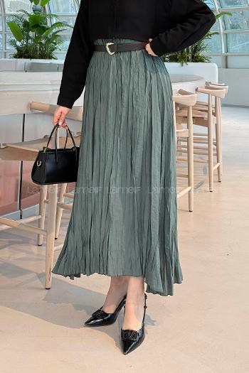 Lamelif Kraşlı Tesettür Etek Koyu Yeşil