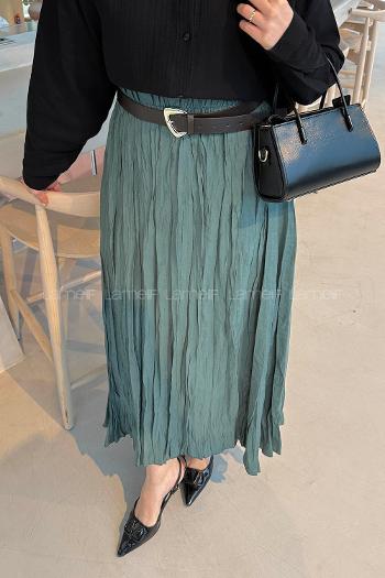 Lamelif Kraşlı Tesettür Etek Koyu Yeşil