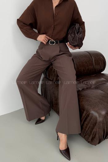 Brown Crepe Fabric High Waist Pants