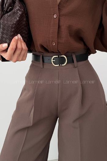 Brown Crepe Fabric High Waist Pants