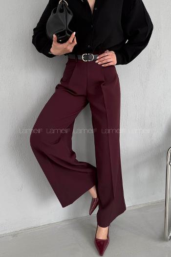 Plum Crepe Fabric High Waist Pants