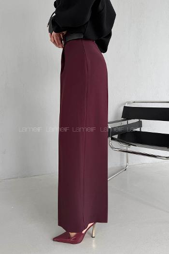 Plum Crepe Fabric High Waist Pants