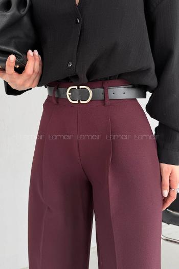 Plum Crepe Fabric High Waist Pants