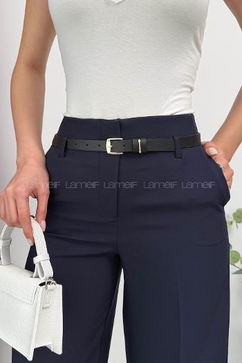 Lamelif Paçası Katlı Yüksek Bel Pantolon Lacivert