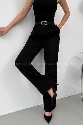 Black Polyester High Waist Pants