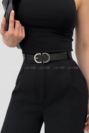 Black Polyester High Waist Pants