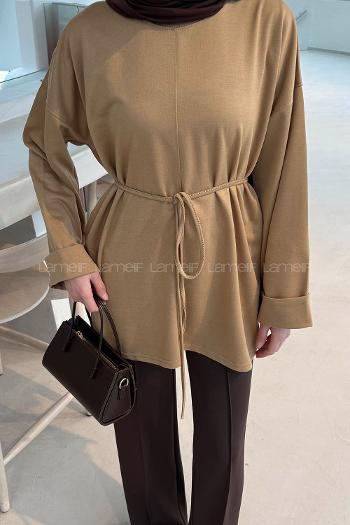 Lamelif Yırtmaç Detaylı Sweat Soft Kahve