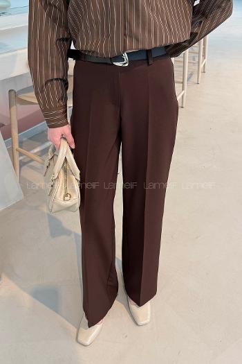 Bitter Brown Crepe Fabric High Waist Material Pants