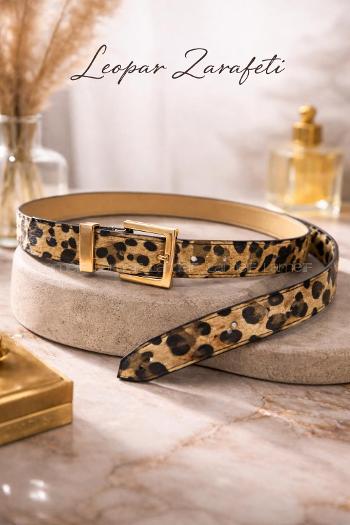 Lamelif Leopar Zarefeti Suni Deri Kaplama Kadın Kemer