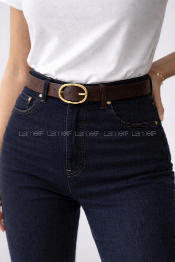 Lamelif Liora Silver Oval Tokalı Siyah Suni Deri Kadın Kemer