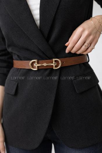 Lamelif Massi Çif Tokalı Kemer Taba Gold