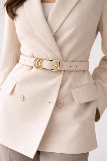 Lamelif Noir Nubuk Gold Halka Tokalı Kadın Kemer