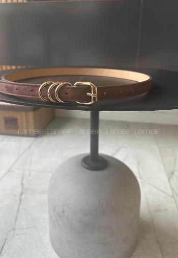 Lamelif Noir Nubuk Gold Halka Tokalı Kadın Kemer