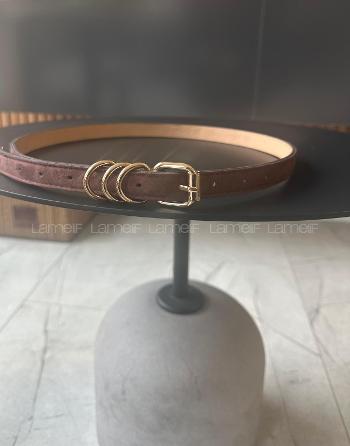 Lamelif Noir Nubuk Gold Halka Tokalı Kadın Kemer