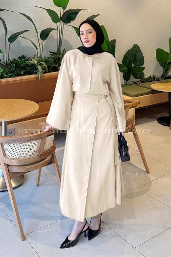 Lamelif Gömlek-Etek Tesettür Takım Bej
