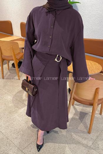 Lamelif Gömlek-Etek Tesettür Takım Mürdüm