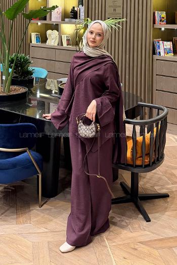 Lamelif Atkılı Modal İkili Takım Mürdüm